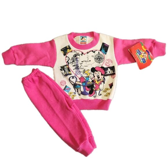 NWT Vtg 90s Disney Minnie Mouse Baby Set 12M Sweatshirt Pants Retro Hong Kong - Picture 1 of 7